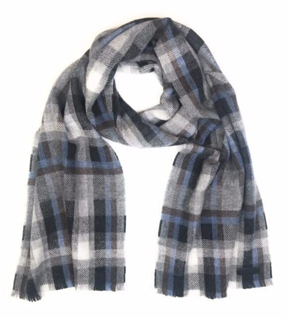 6884 Cashmere Mixed Weave Plaid Scarf Navy, 73 inches x 13 inches